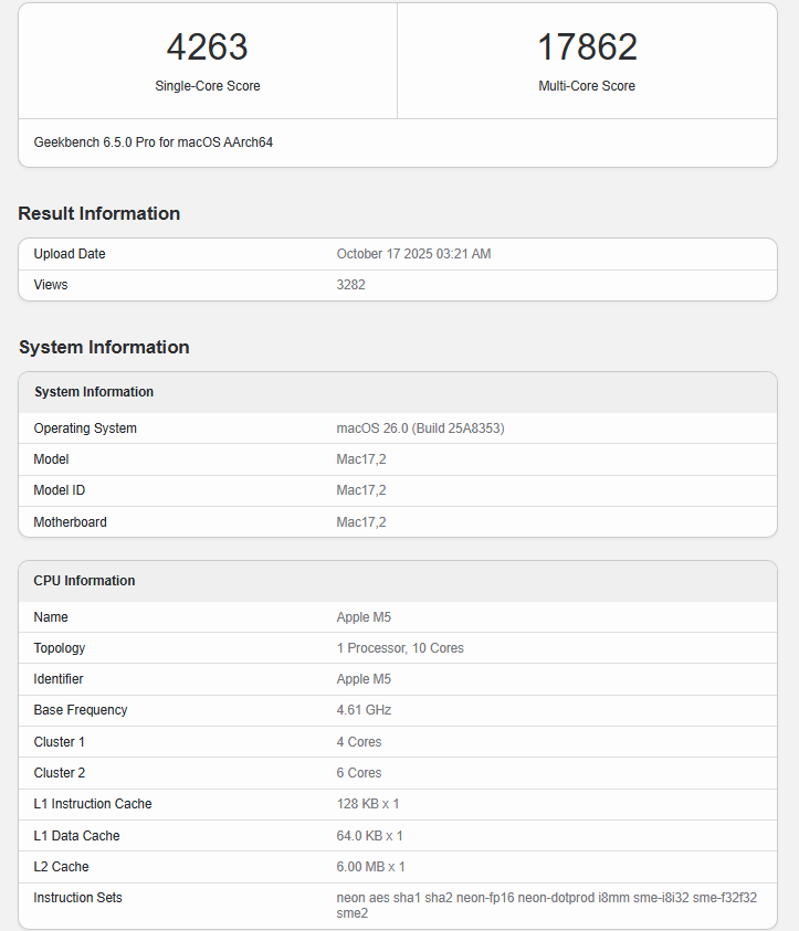 M5 Benchmark Result